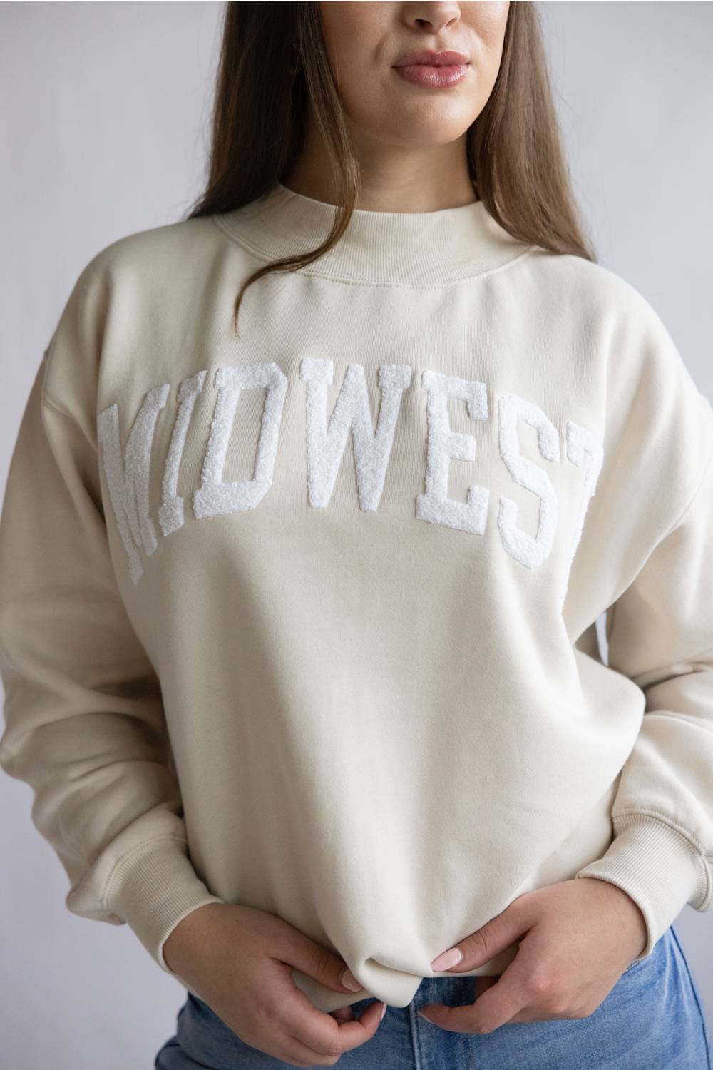 Midwest Chenille Patch Fleece Mock Neck for Women in Beige