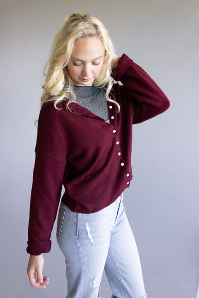 Mimosa Classic Lightweight Cardigan Top for Women in Burgundy