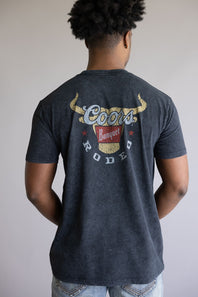 Mineral Wash Coors Rodeo Steer Head T-Shirt for Men in Black