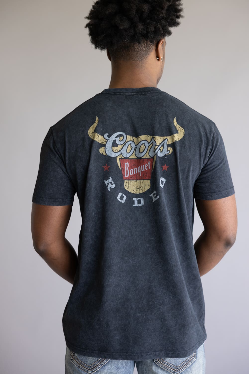 Mineral Wash Coors Rodeo Steer Head T-Shirt for Men in Black