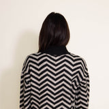 Miracle Clothing Chevron Mock Neck Sweater for Women in Black