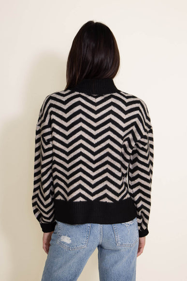 Miracle Clothing Chevron Mock Neck Sweater for Women in Black