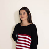 Miracle Clothing Knit American Flag Sweater for Women in Black