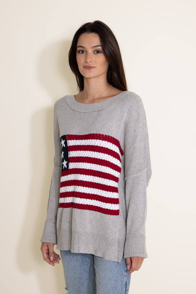 Miracle Clothing Knit American Flag Sweater for Women in Grey