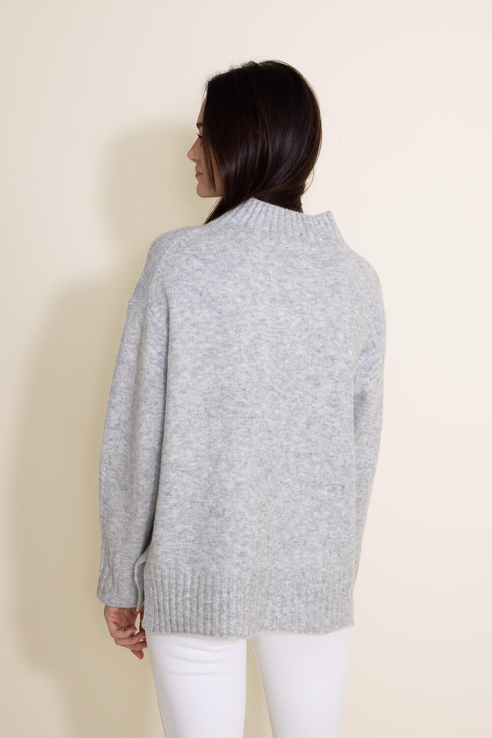 Miracle Mock Neck High Low Sweater for Women in Grey