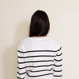 Miracle Clothing Striped Ribbed Knit Sweater for Women in White