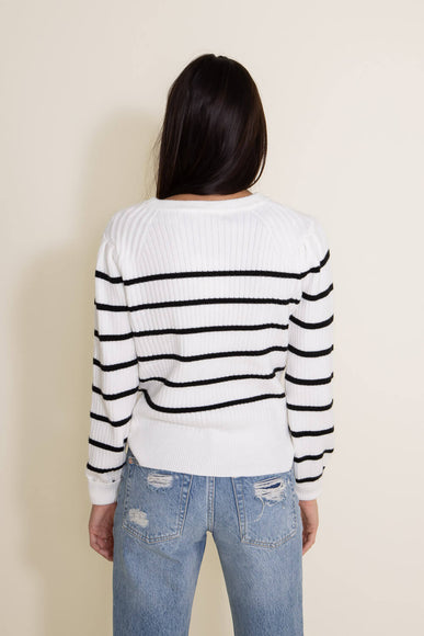 Miracle Clothing Striped Ribbed Knit Sweater for Women in White