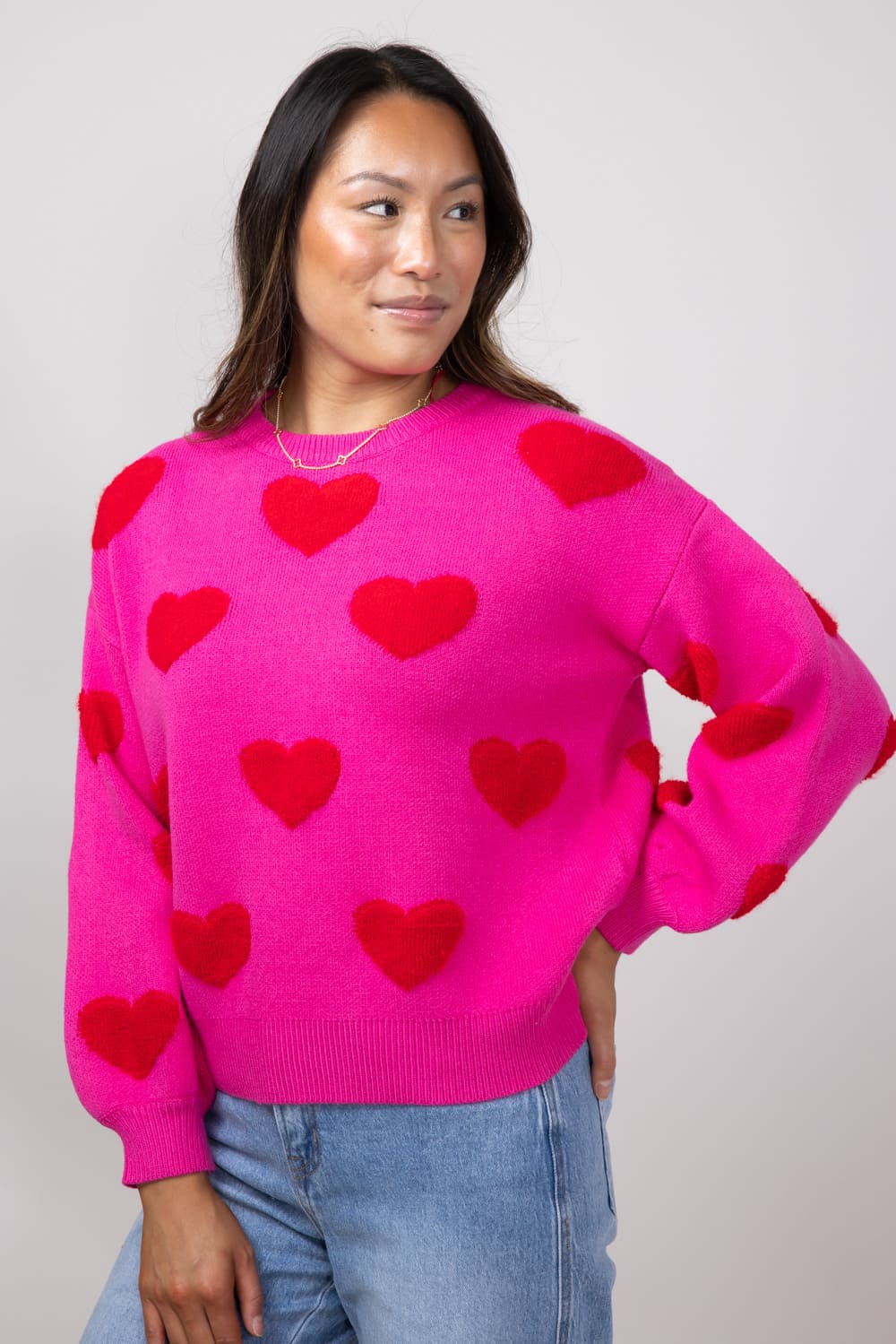 Miracle Multi Heart Sweater for Women in Hot Pink/Red