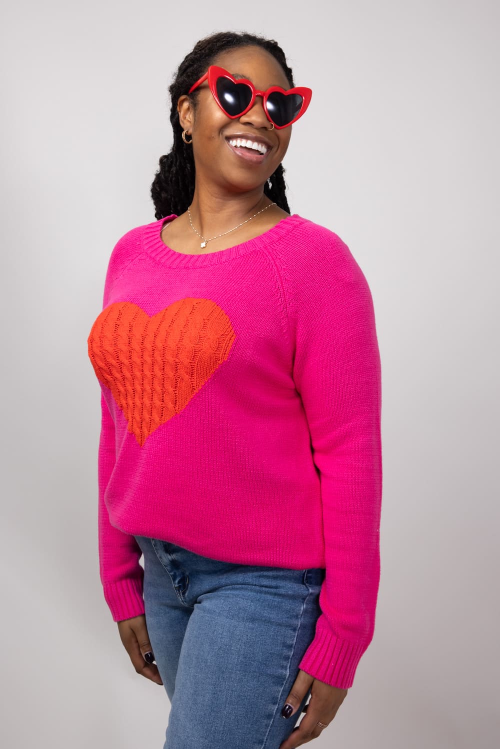Miracle Clothing Textured Heart Sweater for Women in Hot Pink and Red at Glik s M L