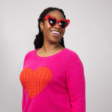 Miracle Textured Heart Sweater for Women in Hot Pink and Red