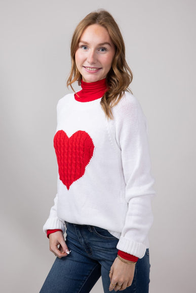 Miracle Textured Heart Sweater for Women in Ivory Red