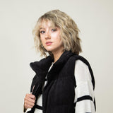 Corduroy Puffer Vest for Women in Black