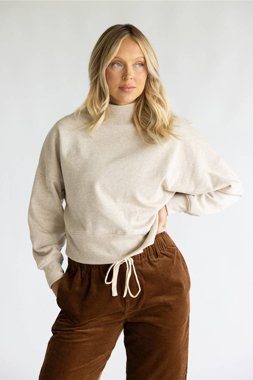 Moa Moa Cropped Mock Neck Pullover for Women in Oat