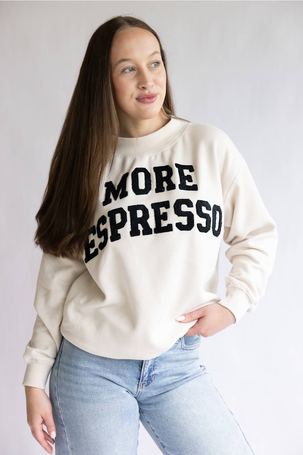Clovier More Espresso Chenille Patch Mock Neck Sweatshirt for