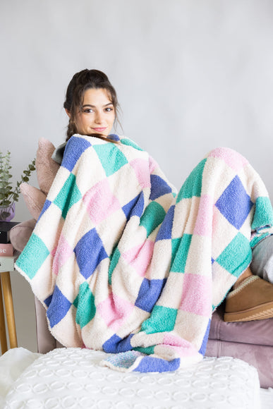 Multicolor Checkered Blanket in White  | KDC-BLKT-19-MUL