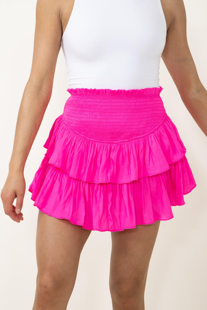 Smocked Waist Ruffled Skort for Women in Pink | S16369