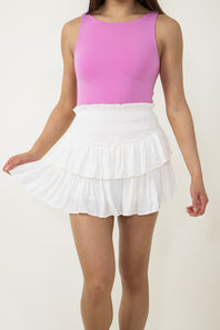 Mustard Seed Smocked Waist Ruffled Skort for Women in White