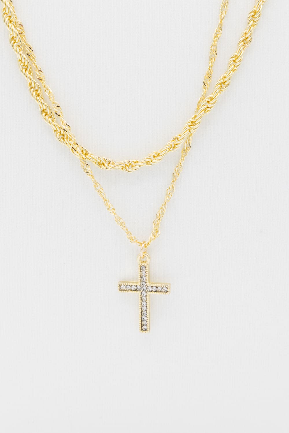 Double Layer Cross Necklace Set in Gold
