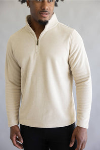 North River Textured Quarter Zip for Men in Oatmeal | NRM2253-OATMEAL