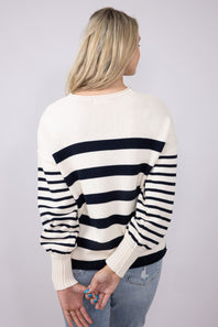 Navy Striped Sweater for Women in Ivory