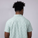 North River Chambray Fish Print Button Shirt for Men in Basil