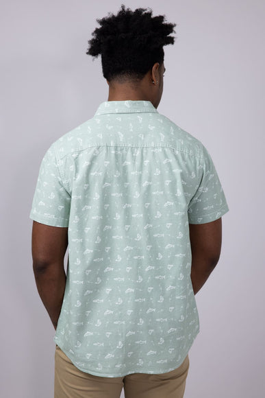 North River Chambray Fish Print Button Shirt for Men in Basil