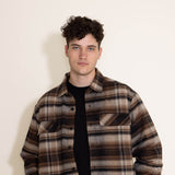 North River Moleskin Plaid Fleece Lined Shirt Jacket for Men in Tobacco