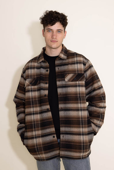 North River Moleskin Plaid Fleece Lined Shirt Jacket for Men in Tobacco