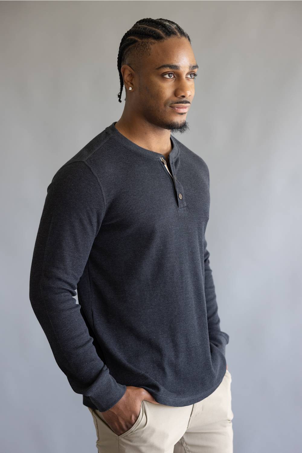 North River Waffle Henley Shirt for Men in Charcoal