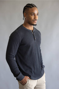 North River Waffle Henley Shirt for Men in Charcoal