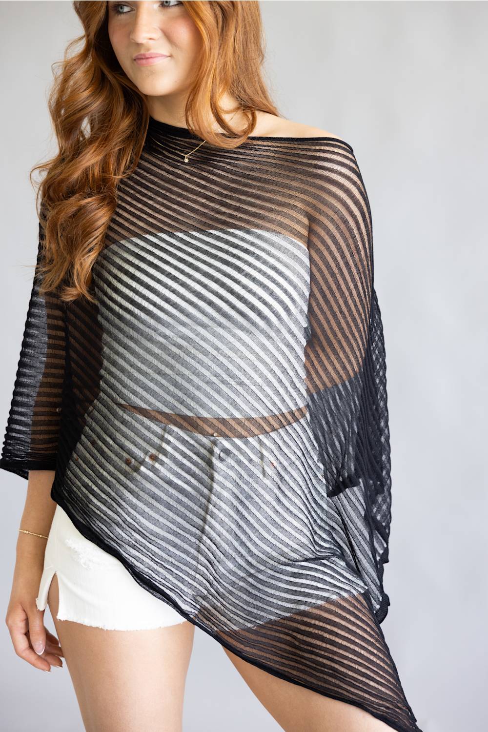 Off the Shoulder Poncho Top for Women in Black