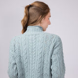 Mock Neck Cable Pointelle Sweater for Women in Jade Grey