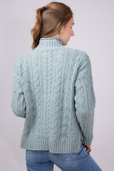 Mock Neck Cable Pointelle Sweater for Women in Jade Grey