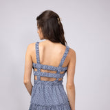 Open Back Elastic Band Mini Dress for Women in Blue Floral