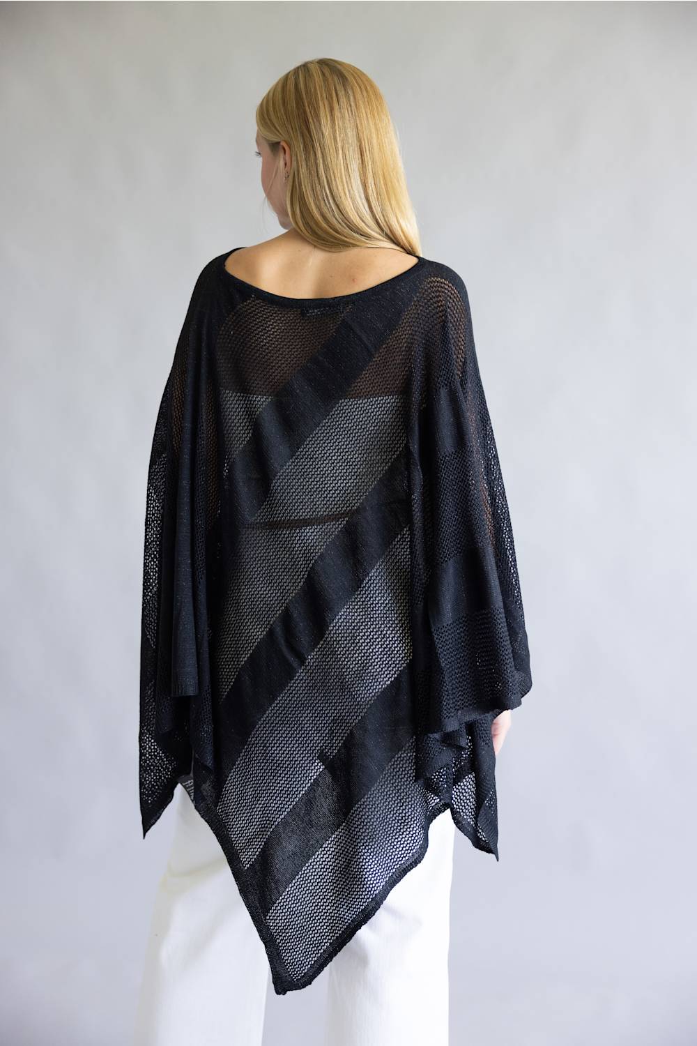 Open Knit Poncho for Women in Black