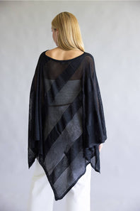 Open Knit Poncho for Women in Black