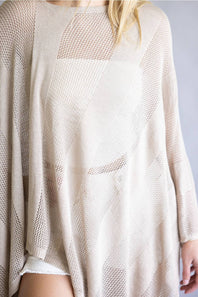 Open Knit Poncho for Women in Taupe