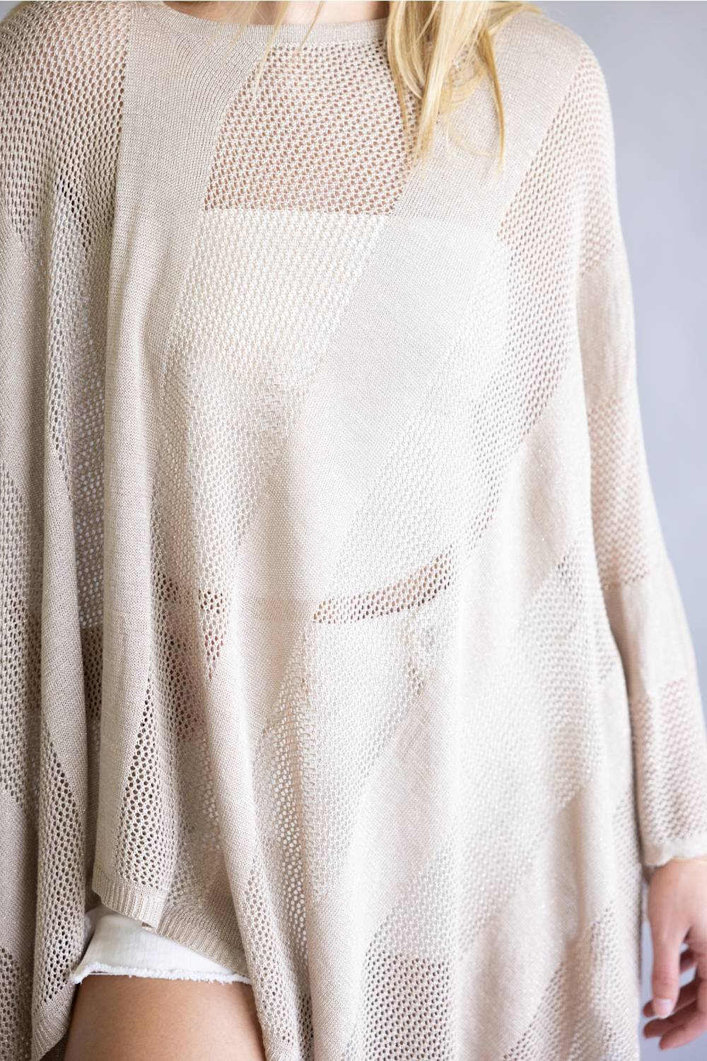 Open Knit Poncho for Women in Taupe