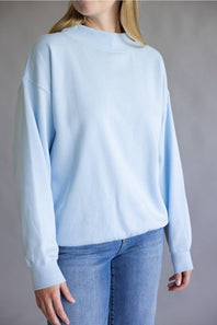 Oversized Mock Neck Fleece Pullover for Women in Baby Blue