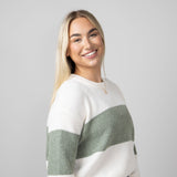 Stripe Crewneck Sweater for Women in Green Combo
