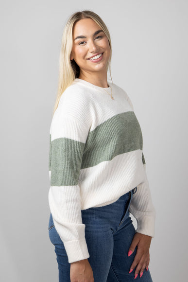 Stripe Crewneck Sweater for Women in Green Combo