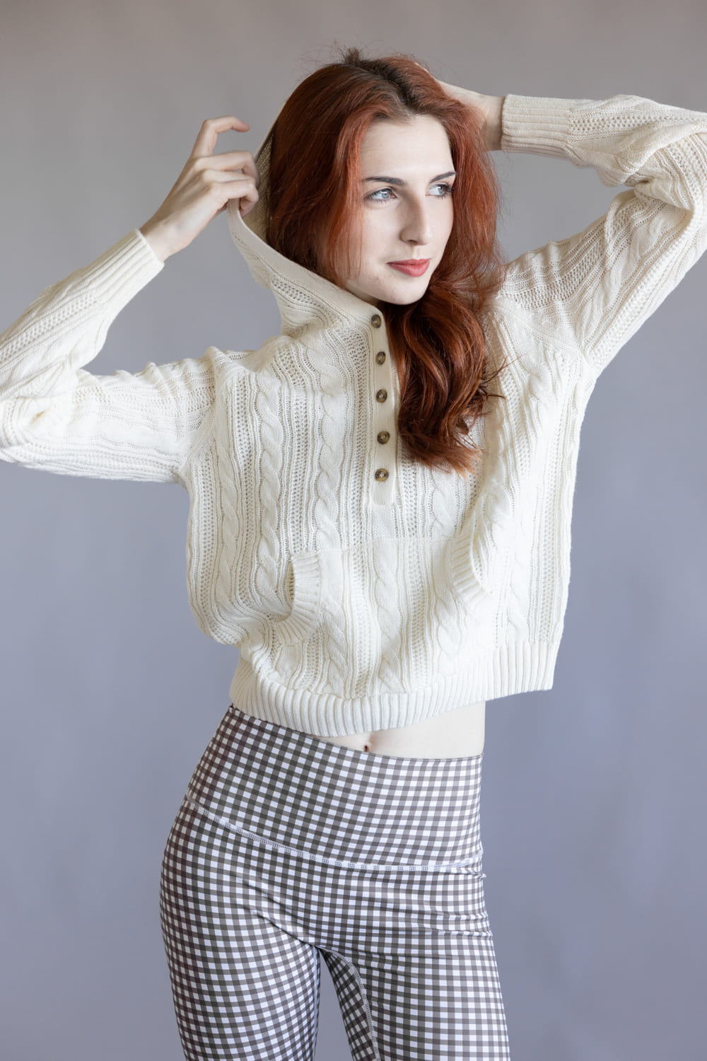 Hooded Henley Sweater for Women in Blizzard White