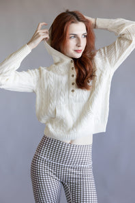 Hooded Henley Sweater for Women in Blizzard White