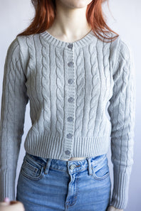 Button Front Cardigan for Women in Light Heather Grey