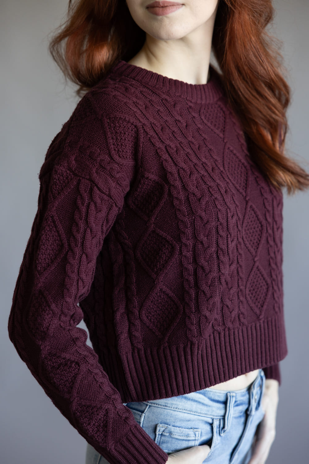 Cable Stitch Sweater for Women in Port Wine