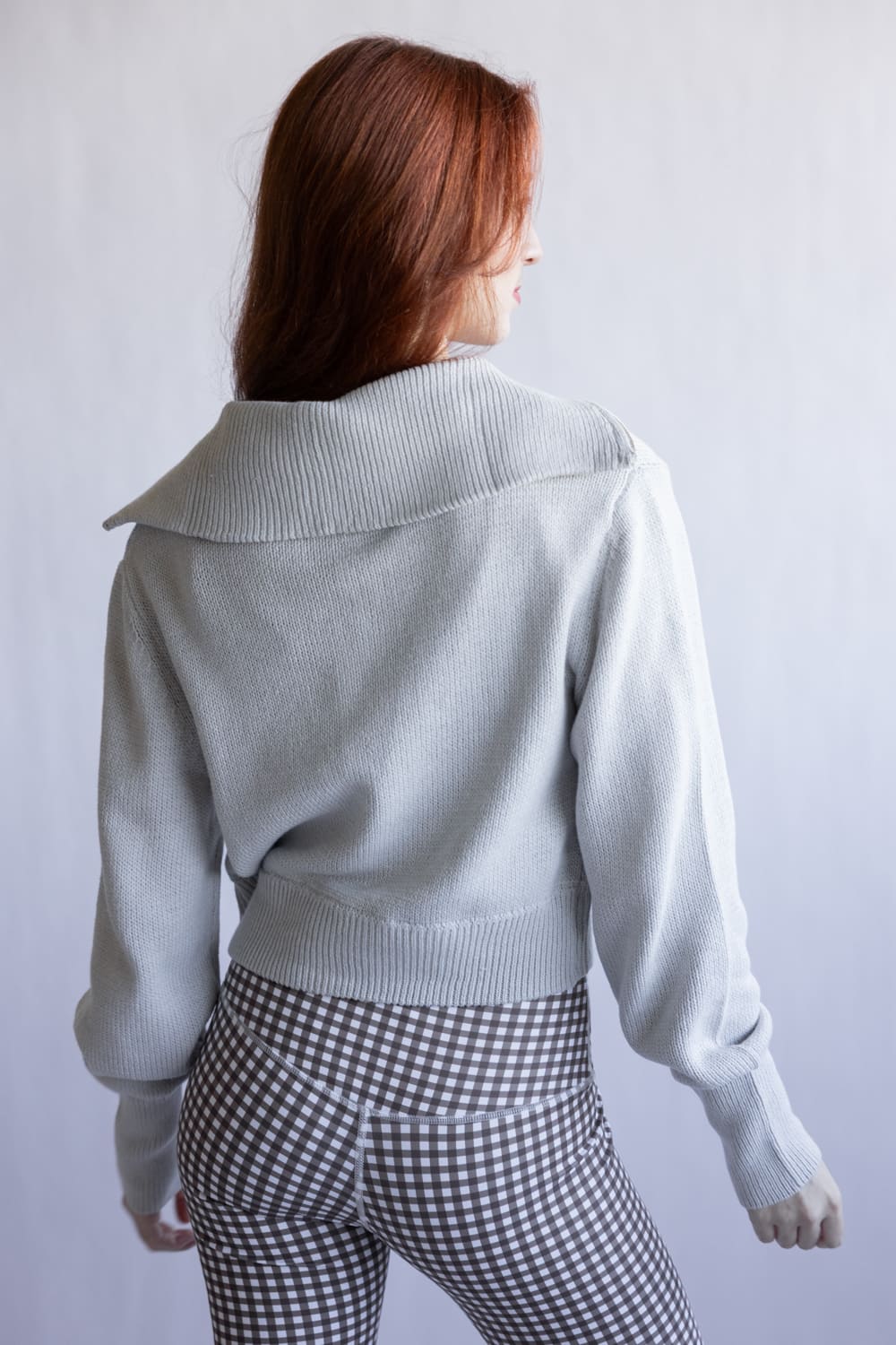 Quarter Zip Crop Sweater for Women in White Heather Grey