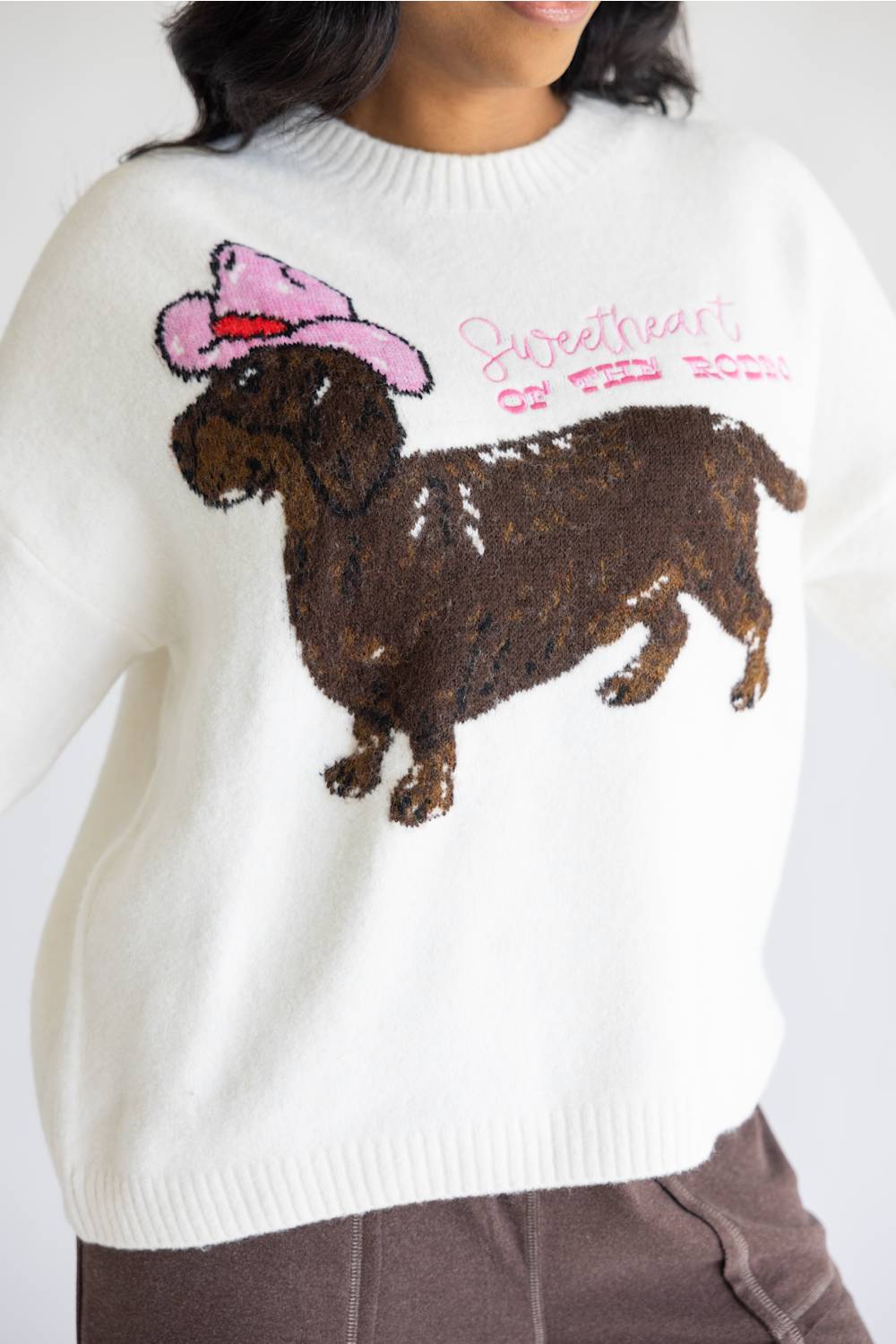 Simply Southern Pawsome Dachshund Crewneck Sweater for Women in Cream | PP-0226-CRW-PAW-WHITE