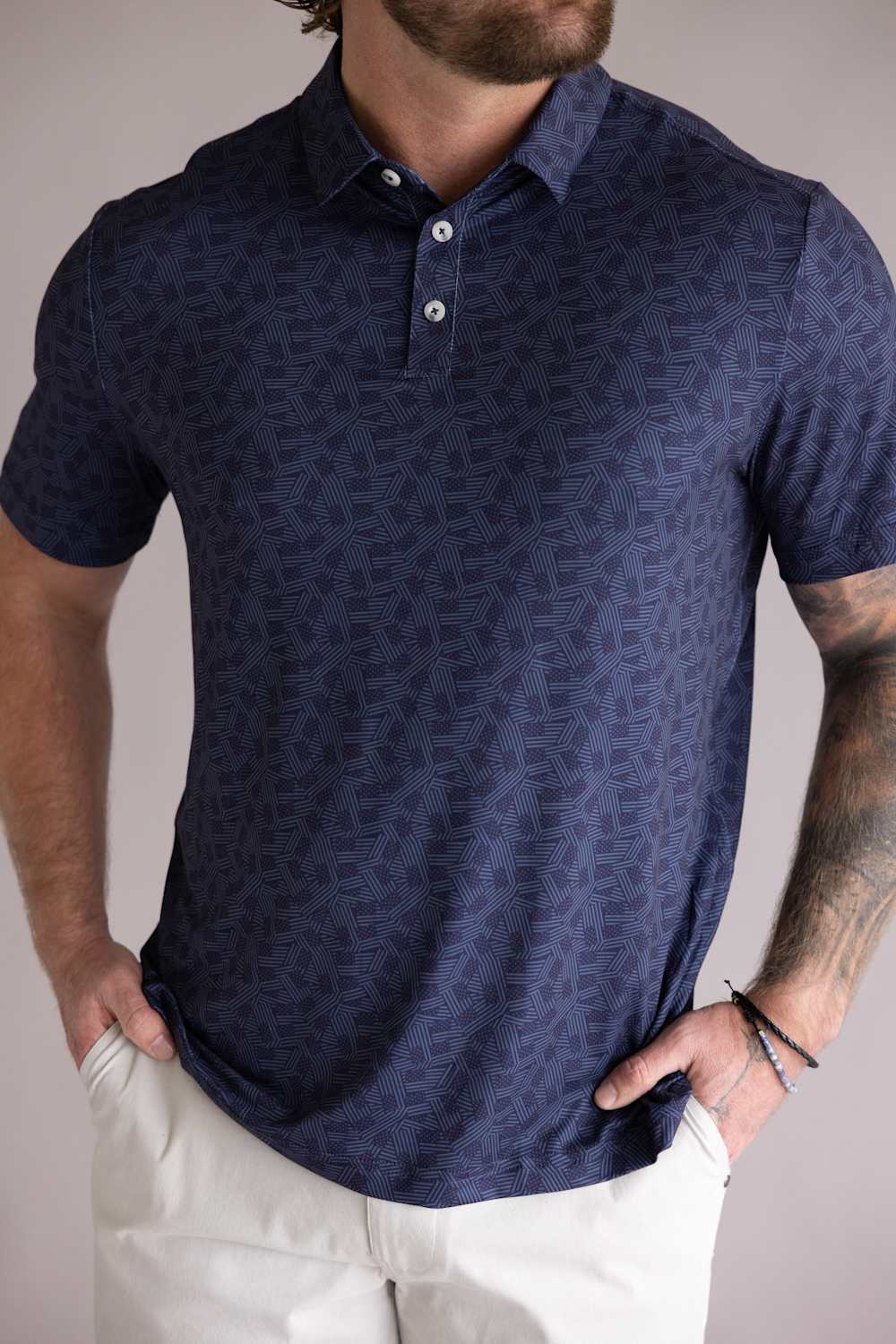 Burlebo Performance Polo for Men in Stars and Stripes Navy