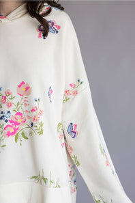 Simply Southern Relaxed Floral Hoodie for Women in Cream