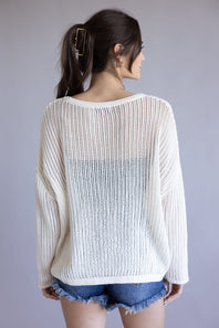 Simply Southern Open Knit Flag Sweater for Women in Cream
